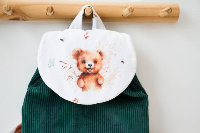Cartable velours vert ourson en stock