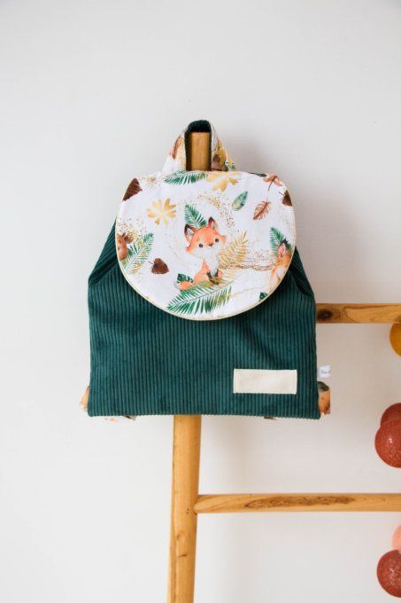 Sac cartable  Renard Orso velours vert passepoil doré