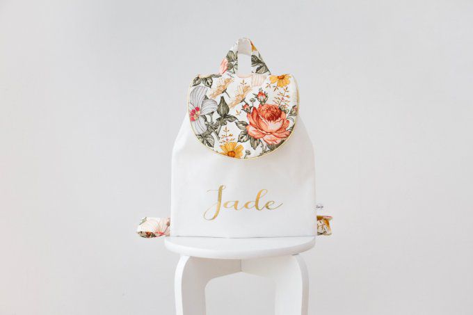 Sac cartable Fleurs Jade blanc