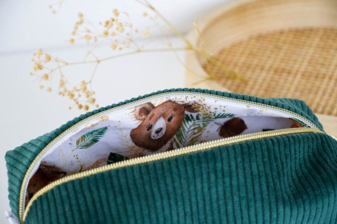 Trousse d'école Orso velours côtelé vert