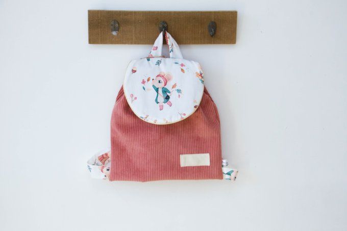 Cartable velour vieux rose Sourie automnale en stock